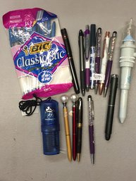 Lot Of Assorted Pens, Different Brands, Types, Colors
