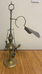Antique 3 Spout Brass Whale Oil Lamp With Shields & Tools(Pickup Or UPS 3rd Party Shipping Available)