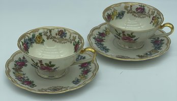 Set Of 2 Royal Bayreuth Footed Cup & Saucer Sets - Pattern~ No Nuremberg Bavaria  ( #5 Of 5 Being Offered)