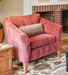 Ethan Allen Salmon/Coral Velvet Accent Chair 1 Of 2 (Pickup Only)