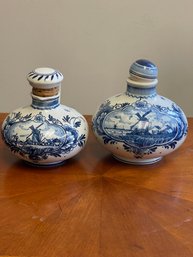 Set Of 2 Smalls BOLs 3' Tall Round Decanters Signed Zenithy Gouda (Pickup & USPS Shipping Available)