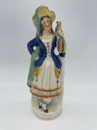 Staffordshire Figurine  8 Inch - Women With Parrot (shipping  Available)