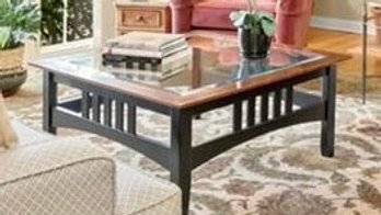 Ethan Allen Large 38' Square Mission Style Glass Top Coffee Table - (Pickup Only)