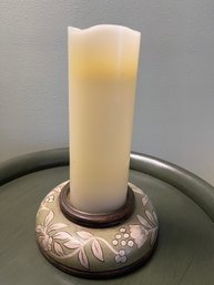 9.75' Candle With 6.5' Wooden Candleholder -pier 1 (USPS Shipping Or Pickup Only)