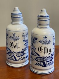 Pair Of Blue Onion Cruets - Oil And Vinegar Set - (pickup Or USPS Shipping)