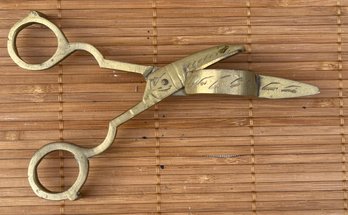 Victorian Antique Brass Footed Candle/Wick Snuffer Scissors  ( Pickup Or USPS Shipping)
