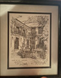 Artist Signed Framed Print By Dan Daves - Madison De Ville Courtyard New Orleans ( Pickup Or UPS 3rd Party)