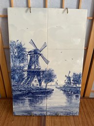 Delft Tile Windmills Picture - Mounted On Board Unframed - Holland (Pickup & UPS 3rd Party Shipping Available)