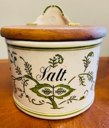 Czech Salt Box With Hinged Lid  - Green Onion Design (Pickup Or USPS Shipping Available)