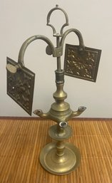 Antique 3 Spout 9' Brass Whale Oil Lamp With Shields & Tools(Pickup Or USPS Shipping Available)