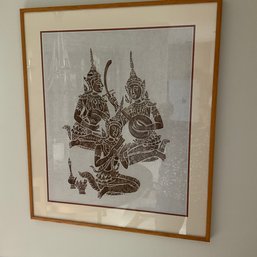 Vintage Thai Temple Charcoal Rubbing  Trio Of Musicians- (Pickup & UPS 3rd Party Shipping Available)