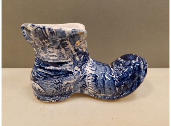 Vintage James Kent Old Foley Blue Porcelain Shoe Boot Figurine, Staffordshire England, 5x2.25x3
