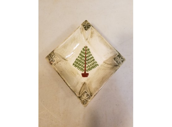 Vintage Mid Century Modern Christmas Tree & Snowflake Diamond Shaped Dish, California Pottery?