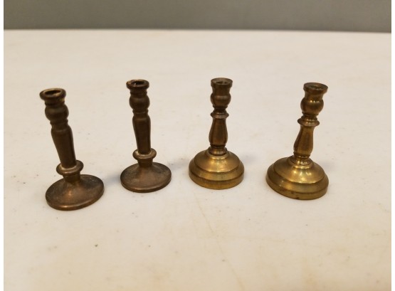 2 Pairs Of Miniature Dollhouse Brass Candlesticks, 1.5' High Each