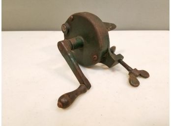 Vintage Hand Cranked Grinding Wheel, Industrial Green, Needs The Grinding Stone, Working