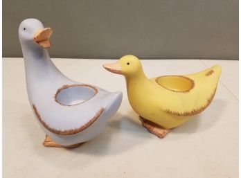 Pair Of Partylite Duck TeaLight Candle Holders, 7' Long Yellow & 6.5' Tall Blue
