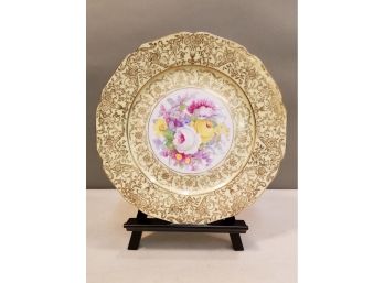 Vintage Macys 10-1/2' Bohemia Rose Floral Porcelain Plate Charger, Made In Czechoslovakia