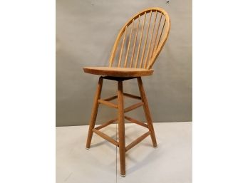 Oak Swivel Stool With Backrest, Spring Loaded Swivel (goes Back To Front Facing), 18'w X 21'd X 40'h, 24' Seat