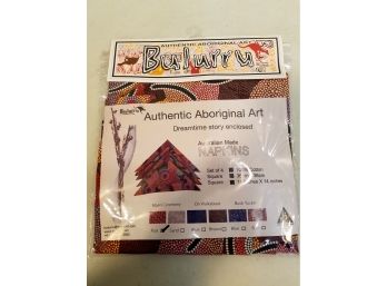 Set Of 4 Bulurru Authentic Australian Aboriginal Art Cotton Napkins, 14' Square Rust Color, New Sealed