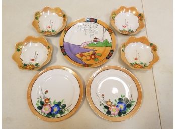 Lot Of 7 Fine Vintage Japanese Lusterware Plates & Dishes, 5-3/4' To 8-1/2'