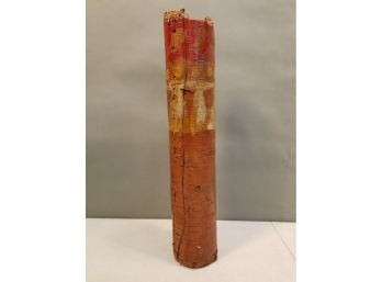 Antique Hand Made Birch Bark Arrow Quiver, String Stitching, Painted With Dancing Figures, 23'l X 4.5'd