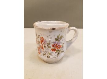 Antique Floral Decorated Pottery Mustache Cup