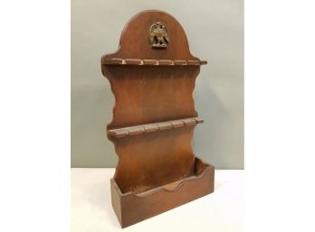 Vintage Wooden 12 Souvenir Collector Spoon Wall Rack Holder With Eagle & Well, 10.25'w X 18'h X 3'd