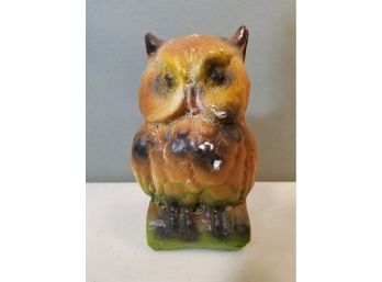 Antique Painted Chalkware Owl, 4.5' High