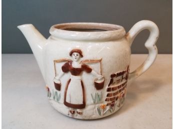 Vintage Country Teapot Pottery Planter, Maid Carrying Water From The Well, Deluxe Sales New York