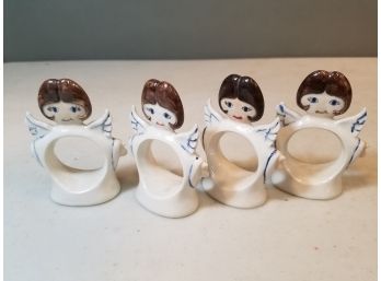 Set Of 4 Angel Ceramic Napkin Rings Holders, 3.5' High