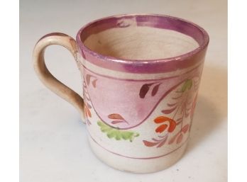 Antique Hand Painted Demitasse Ironstone Mug Flat Cup, 2.75'h X 3.5' X 2.5'