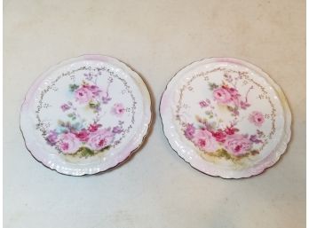 Pair Of Vintage Royal Crown Chantilly Rose Pattern No.1947 Hand Painted Trivets, 6.25'd
