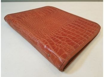 Vintage Split Cowhide Leather Binder Portfolio, Alligator Pattern Exterior, 2 Ring, Working Zipper Closure