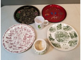 Lot Of Vermont Points Of Interest 11' Trays & 10' Plates, Springfield Dish & Mug
