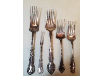 Set Of 5 Victorian Silver Plate Serving Forks, Cold Meat & Berry, Ornate