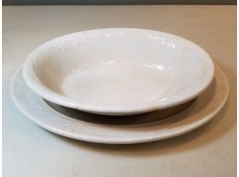 Authentically Crazed Antique White English Ironstone Oval 13.5' Meakin & Co Platter & 11' Anthony Shaw Bowl