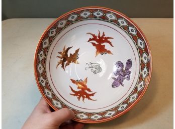 Vintage ACE Hong Kong Koi Fish Bowl Decorated In The Style Of Imari Japanese Porcelain Ware, 10'd X 4.5'h