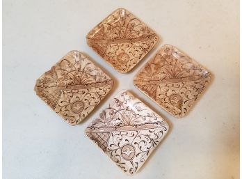 Set Of 4 Antique 1881 Gildea & Walker Ironstone Pottery Butter Pats, 2.75' Square, Aesthetic Movement