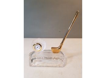 Crystal Golf Ball Clock & Golf Club Desk Pen Set, 5' Wide