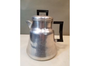 Vintage Wear-Ever 3012 Aluminum Percolator Coffee Pot, 10 Cup, Camping Off Grid, Art Deco Handles