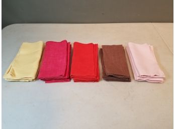 5 Sets Of Colorful Linen Napkins, Yellow Red Orange Brown Pink, 16x16 Inches
