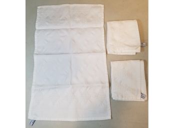 Set Of 3 Le Jacquard Francais Primrose Bordier Small Hand Towel, 100 Cotton, 12.75' X 21.25' White