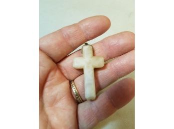 Vintage Alabaster Cross Crucifix Necklace Pendant, 1.75' X 1' X 5/16'