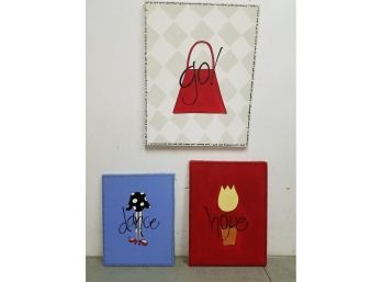 3 Maggie Lindley Painted Prose Paintings On Canvas, 11x14, 12x16, 16x20