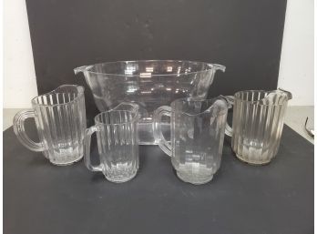 Large Oval Ice Bucket/bowl And 4 Pitchers