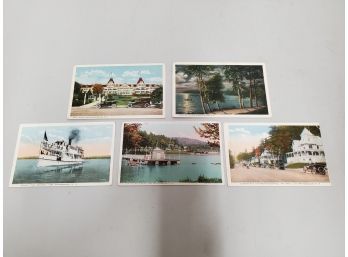 Lot Of 5 Early 20th Century Lake Winnipesaukee New Hampshire Postcards, Hotel Weirs, Steamer Endicott