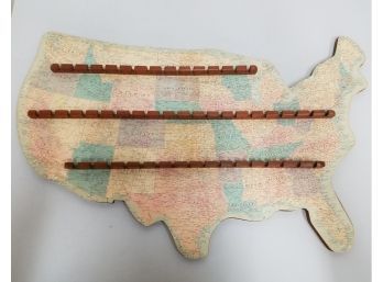 Vintage 50 American United States Map Collector Spoon Wall Rack, 27x18in