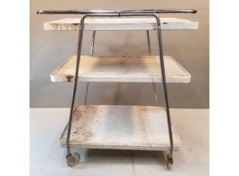 Vintage Cosco Rolling Metal Cart With Two Under Shelves, White & Chrome Mid Century Modern, 26' X 17' X 31'h