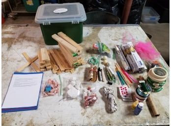 Lot Of Crafting Supplies For Building Marionettes: Clay Wood Sandpaper Knives Paint Brushes Tools Fishing Line