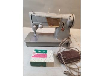 Vintage Singer 328K Sewing Machine With Attachments & Manual, Needs Oiling
